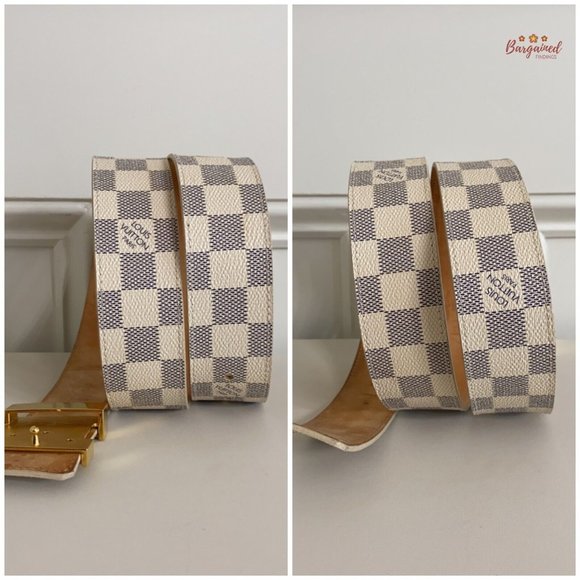 Authentic Louis Vuitton Damier Azur Canvas Leather Gold LV Initials Belt 95/38 main image 6